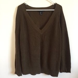 Oversized Knit V Neck Sweater